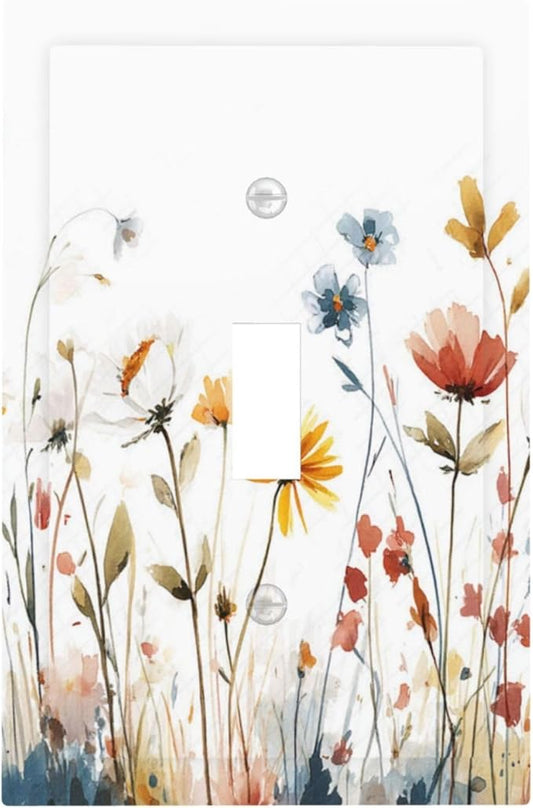 Watercolor Wildflower Colorful Floral Plant Decorative Light Switch Cover 1 Gang Single Toggle Device Electrical Faceplate Switchplates Decorator Outlet Wall Plate for Bed Room Living Room Decor