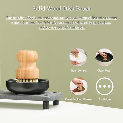 MOMEEMO Amber Glass Soap Dispenser Set Comes with Stainless Steel Pumps, Instant Dry Tray, and Dish Scrub Brush, Suitable for Soap Dispenser for Kitchen Sink. (Amber)