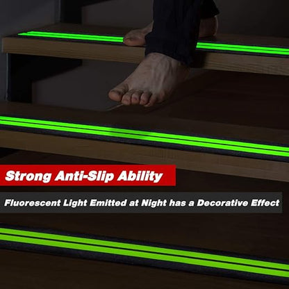 ONTWIE 2 in X 24 in Anti-Slip/Glow-in-Dark Tape - Premium 15 Pre-Cut Strips, 80 Grit Anti Slip Adhesive Grip and Prevents Risk for Stairs or Other Safety Needs (15 Pack)