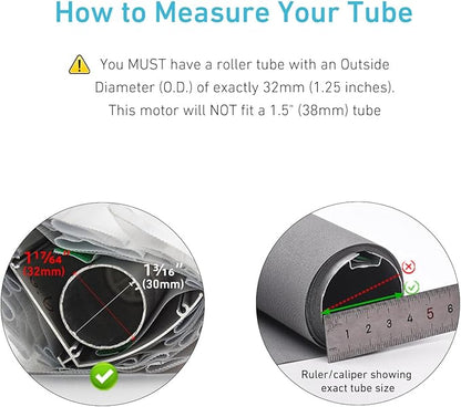 Rollerhouse Motor Only for 1.25" (32mm) Tube - Battery Powered Tubular Shade Motor - Fits 32mm Outside Diameter Roller Blinds - Requires Separate Remote & Charger (Motor Unit Only)
