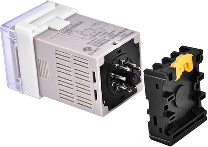 DH48S-2Z 220V Digital Time Relay with Socket Base - Dual Timer Delay (0.01s-99h) - 5A 250VAC Fully Automatic Control Relay - LCD Display Adjustable Buttons for Industrial/Home Automation