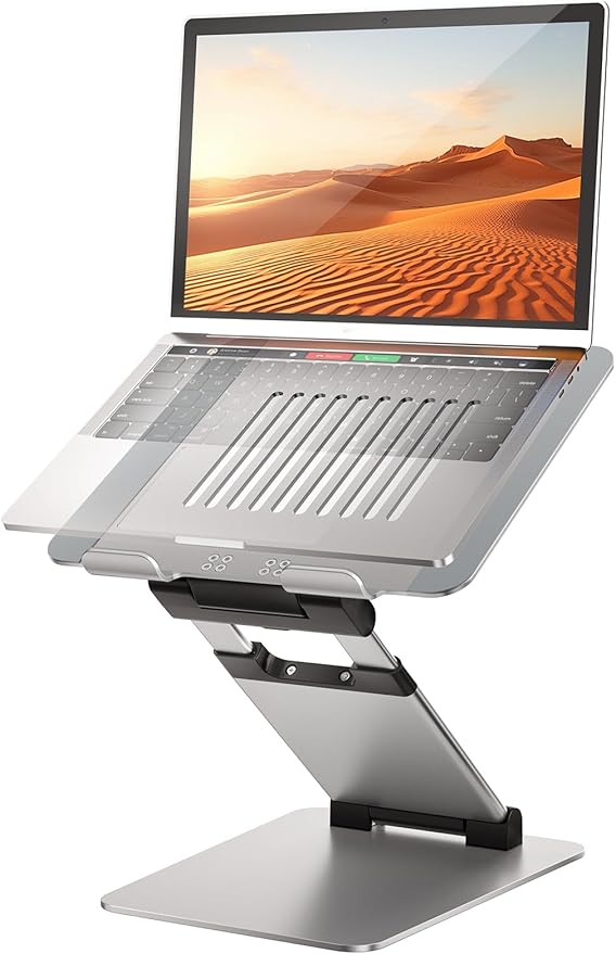 Ergonomic Laptop Stand for Desk, Sit to Stand Laptop Riser, Adjustable Height up to 21", Standing Computer Stand, Promote Healthy Posture Compatible with MacBook Air Pro, All Laptops 10-17"-Silver