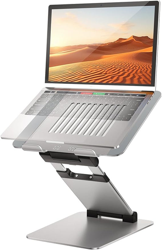 Ergonomic Laptop Stand for Desk, Sit to Stand Laptop Riser, Adjustable Height up to 21", Standing Computer Stand, Promote Healthy Posture Compatible with MacBook Air Pro, All Laptops 10-17"-Silver
