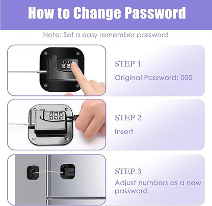 4PCS Fridge Lock Combination, Self-Adhesive Refrigerator Locks Freezer Door for Adults with Password (Black) (Square)