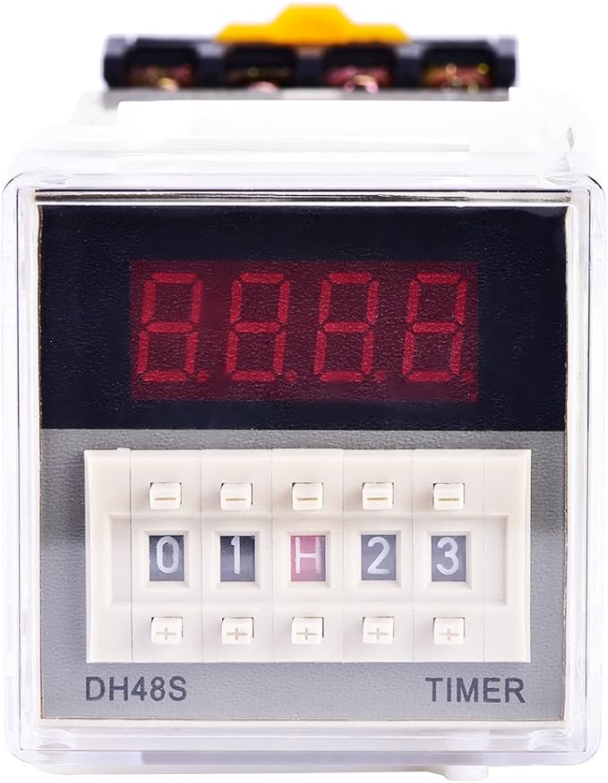 DH48S-2Z 220V Digital Time Relay with Socket Base - Dual Timer Delay (0.01s-99h) - 5A 250VAC Fully Automatic Control Relay - LCD Display Adjustable Buttons for Industrial/Home Automation
