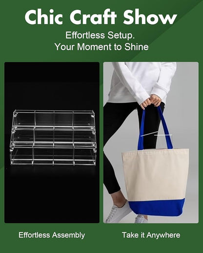 UCEC Clear Acrylic Sticker Display Stand, 3-Tier 12 Pockets Acrylic Card Display & Sticker Organizer, Essential Portable Organizer for On-the-Go Professionals, Tradeshows, Retail, and Supplier Events