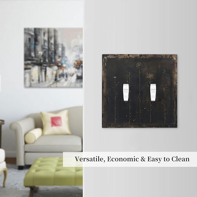 Decorative Switch Plate Covers Black And White Dandelion Art Vintage Wood Grain 2 Gang Double Toggle Light Switch Cover Plate Electrical Wall Plate Outlet Cover for Farmhouse Cabin Decor