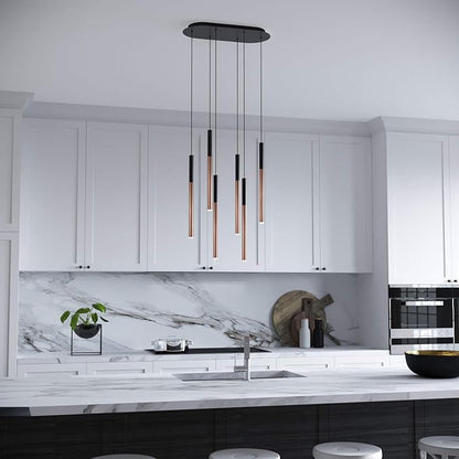 ALTAIR 6 Mini Pendant Lighting Black-Copper - LED Hanging Light Fixture for Kitchen Island, Bar, Foyer - Cluster Pendants - Dimmable, Adjustable Wire, Lamp Bulb Included
