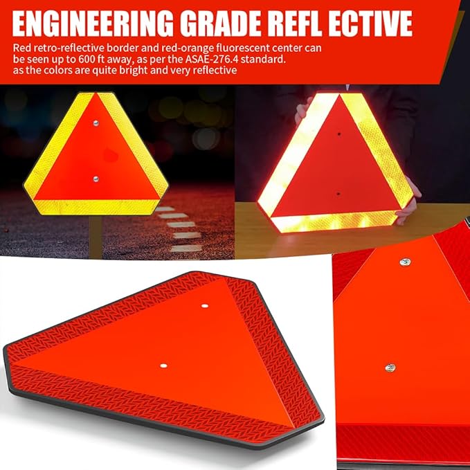 Slow Moving Vehicle Safety Sign,Slow Moving Vehicle Triangle Sign,Plastic 14"x16" Engineering Grade Reflective for Golf Cart (Plastic)
