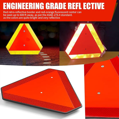 Slow Moving Vehicle Safety Sign,Slow Moving Vehicle Triangle Sign,Plastic 14"x16" Engineering Grade Reflective for Golf Cart (Plastic)