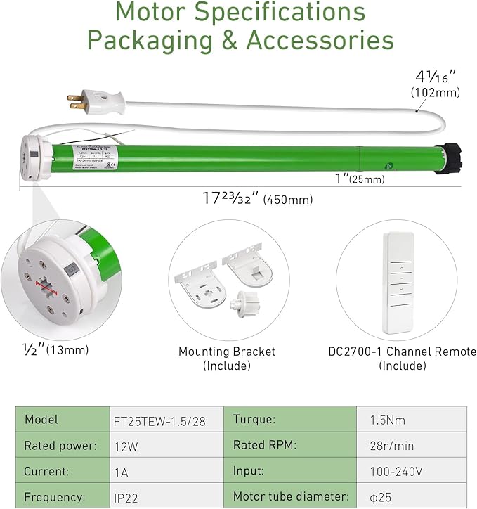 Rollerhouses 25TEW Main Power Voltage Blinds Motor with Tuya WiFi Smart Plug - Voice Control, App Remote Control, Timer Function, Compatible with Alexa & Google Assistant