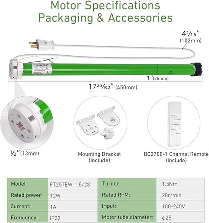 Rollerhouses 25TEW Main Power Voltage Blinds Motor with Tuya WiFi Smart Plug - Voice Control, App Remote Control, Timer Function, Compatible with Alexa & Google Assistant
