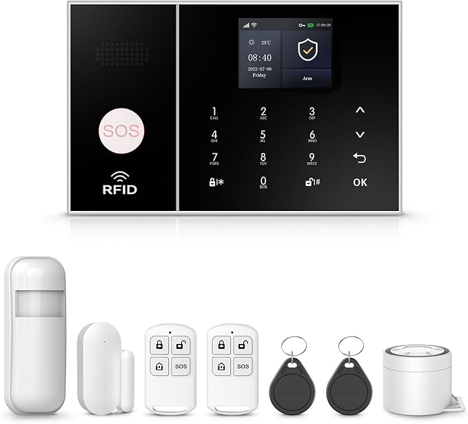 PGST Wireless Home Alarm System,8 Piece Alarm Kits with Door Sensors,Windon Detectors,SOS Button,Remote,4G GSM/Tuya App Instant Alerts,Work with Alexa/Google for Home,Apartment,Villa,No Monthly Fee