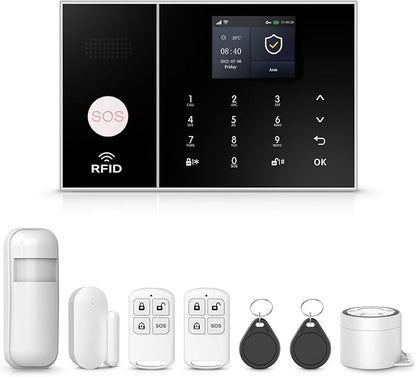 PGST Wireless Home Alarm System,8 Piece Alarm Kits with Door Sensors,Windon Detectors,SOS Button,Remote,4G GSM/Tuya App Instant Alerts,Work with Alexa/Google for Home,Apartment,Villa,No Monthly Fee