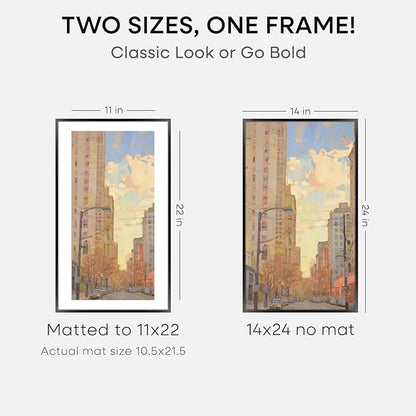 Homeforia 14x24 Picture Frame Black, High End Metal 14x24 Poster Frames with Mat 11x22 for Photo, 14 x 24 Black Frame Matted to 11 x 22 inch Print, 24x14 Thin Frame, Tempered Glass, Wall Kit, Set of 1