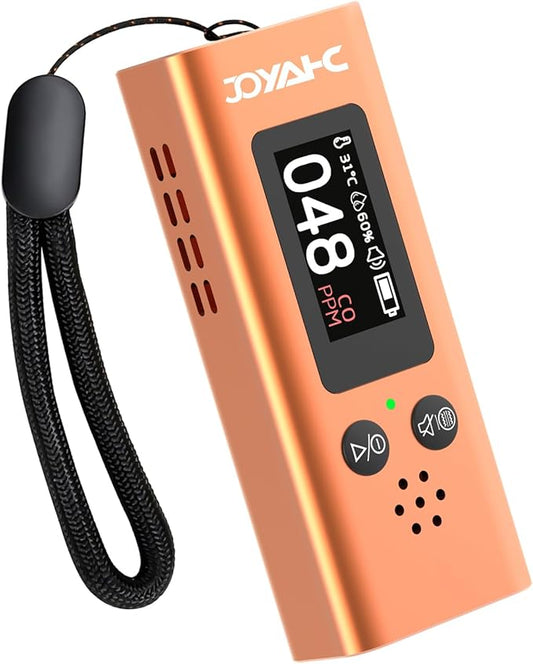 Portable Carbon Monoxide Detector for Travel, 3-in-1 CO Detector with Temperature & Humidity Sensor, Dual Audible & Visual Alarm Camping, RV and Hotel for Safety (Orange)