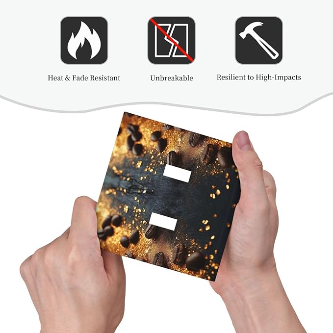 Decorative Light Switch Cover Plate Black Wood Board Gold Dust Coffee Beans 2 Gang Wall Plate Oversized Double Toggle Two Switch Wall Cover Plate Dual Device Face Plate