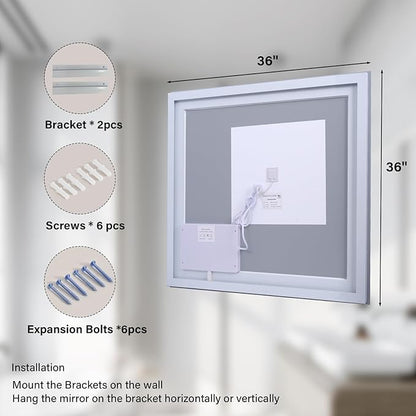 36x36 Inch Smart LED Bathroom Mirror - Anti-Fog Vanity Mirror with Touch Sensor, 3 Color Lighting & Dimmable Memory Function, Lighted Mirror, Modern Bathroom Wall Mirror