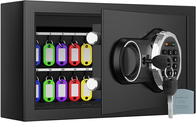 28 Keys Combination Lock Key Cabinet, Anti-Theft Key Lock Box with Key Tags, Key Organizer Wall Mount for Car Garage House Rental Office Business