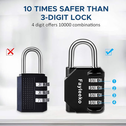 Combination Lock, 4 Digit Combination Padlock for School Gym Sports Locker, Fence, Toolbox, Case, Hasp Cabinet Storage (4 Pack, Black)