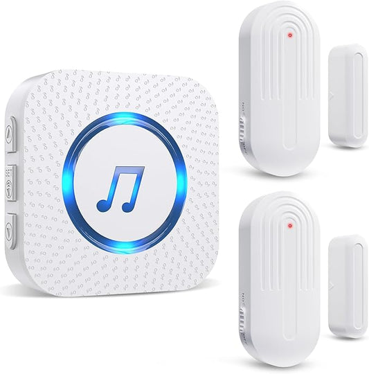 SanJie Wireless Door Chime Sensor, When Door Opens, Entry Alarm for Business/Home/Kids, 5 Adjustable Volume Ringer Alert 2 Sensors + 1 Receivers, 500 FT Range,26 Chimes