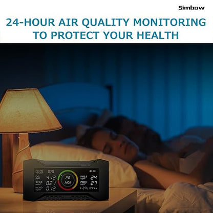 8-in-1 Air Quality Monitor Indoor, Portable Air Quality Tester CO2 Monitor (PM2.5, PM10, CO2, VOC, Formaldehyde, Humidity, Temp) 2600mAh Long-Lasting Battery Sleep-Friendly Display
