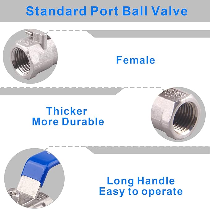 DERNORD Stainless Steel Ball Valve 1PC Type 0.25" NPT Standard Port for Water, Oil, and Gas (1/4 Inch Ball Valve)
