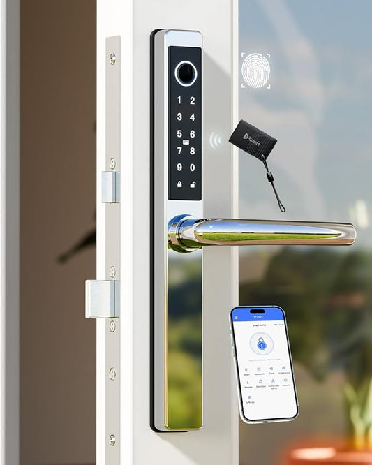 Electronic Smart Door Lock Fingerprint Door Lock with Keypad，Smart Lock for Front Door Children Proof IC Card,40–90mm Multipoint Locks (Not Suitable Point Mortise Lock)(OSP Mirror Silver)