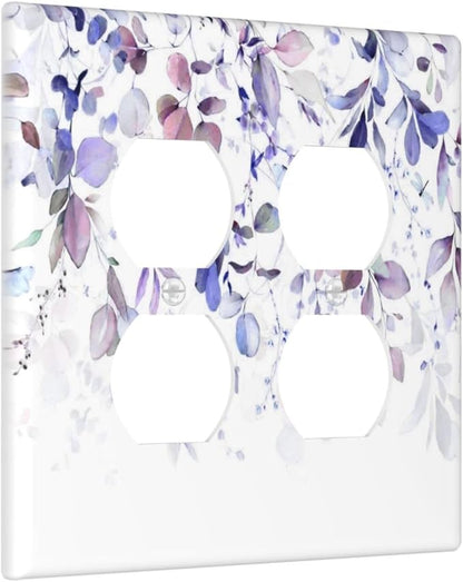 Purple Eucalyptus Watercolor Floral Rustic Leaf Outlet Covers 2 Gang Double Duplex Decorative Light Switch Covers Electrical Wallplates Socket Faceplate for Farmhouse Home Decor