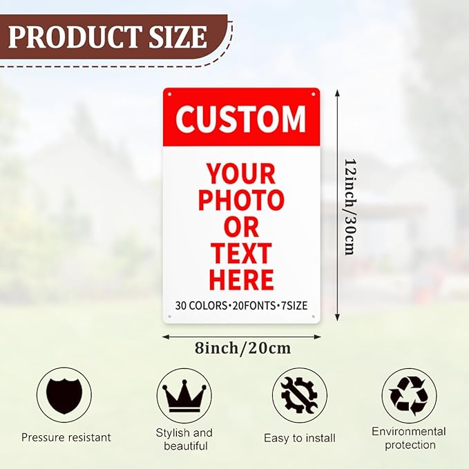 Bulk Custom Signs Outdoor Metal Sign Personalized Signs for Business, Office, Home, Road Signs, Garden Signs, Parking Signs, Decorative Signs, 8''x12''