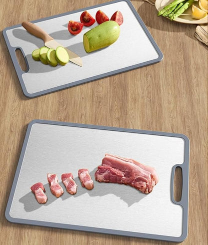 Stainless Steel Cutting Board for Kitchen - Dishwasher Safe With Silicone Edge - Non Slip .304 Stainless Steel Double Sided Cutting Board Perfect Size14x10inch