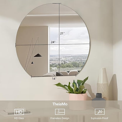 Half Moon Bathroom Mirror 24", Modern Frameless Wall Mirror, Hanging Decorative Vanity Mirror, Minimalist Explosion Proof Semi Circle Mirror for Living Room Bedroom Entryway, Down Cut