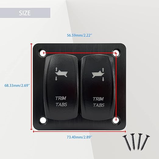 Green Led Trim Tabs Panel (ON)-Off-(ON) Momentary Rocker Switch Panel 3 Way Toggle Switch Panel for Marine Boat Pontoon Yacht Console 12V/20A 24V/10A Waterproof IP68