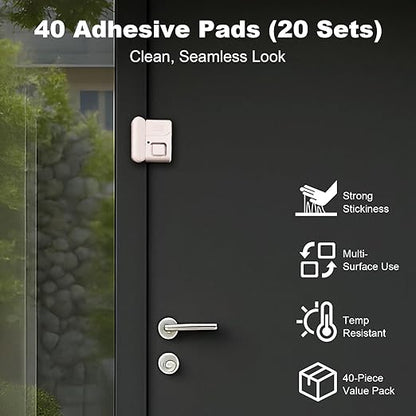 40-Pack Replacement Adhesive Strips for GE Window and Door Alarms – Includes 20 Sensor Pads and 20 Magnet Pads – Double-Sided Mounting Tape, Adhesive Only