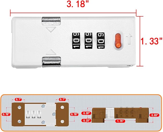 Cabinet Lock，Barn Door Latches,3-Digit Combination Security Locks,Combination Security Lock,for Office File Cabinet,Drawers,Locker,Small Door,Cupboard (1, White_180 Degree)