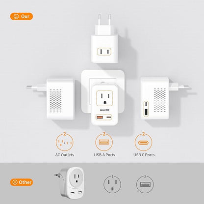 220 V to 110 V Voltage Converter, 20 W PD, Reduces 220 V to 120 V, U.S. to Europe Travel Converter for Over 80 Countries, Including Most European Countries, France, Germany, Italy and Australia