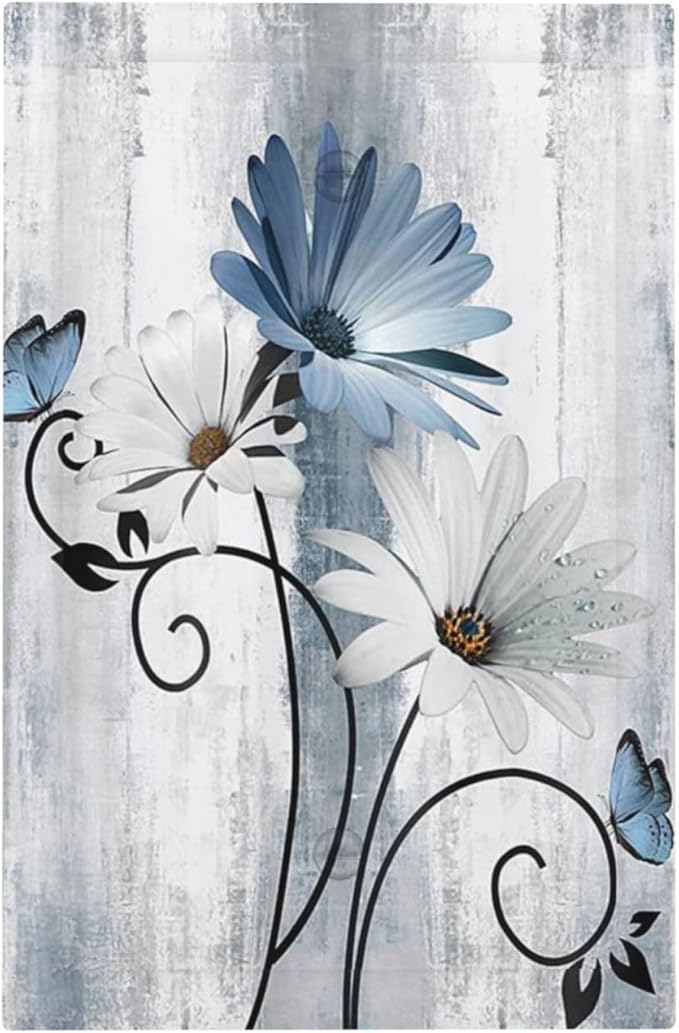 Decorative Light Switch Cover Plate Rustic Blue White Daisy Ink Flower 1 Gang No Device Single Blank Outlet Covers Wall Plates for Electrical Outlets Faceplate for Bedroom Home Decor