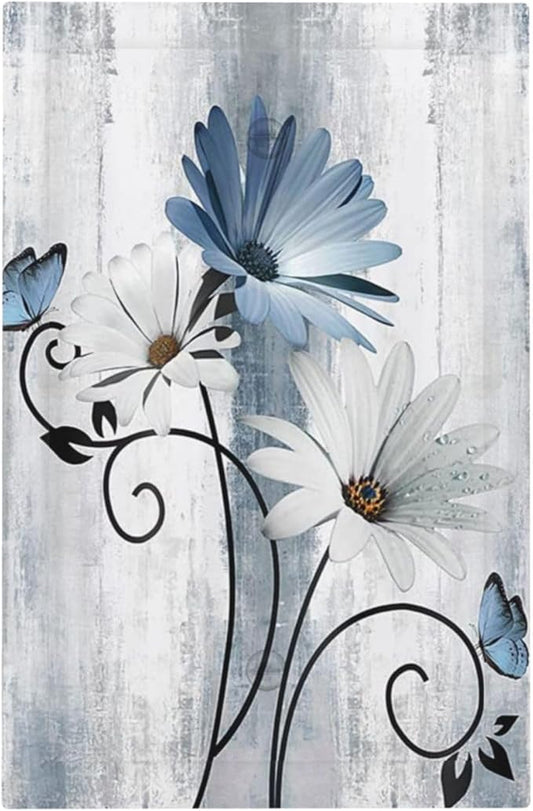 Decorative Light Switch Cover Plate Rustic Blue White Daisy Ink Flower 1 Gang No Device Single Blank Outlet Covers Wall Plates for Electrical Outlets Faceplate for Bedroom Home Decor
