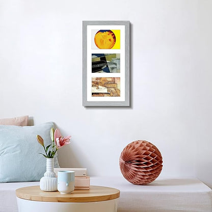 Golden State Art, Set of 3, 9x18 Grey Wood Frame - White Mat for Three 5x7 Pictures - Sawtooth Hangers- Swivel Tabs - Wall Mounting - Landscape/Portrait - Real Glass - Collage Frame