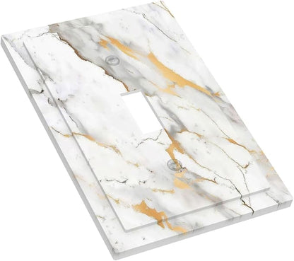 Decorative Light Switch Cover Marbling Style White Background Gold Gray Stripes 1 Gang Single Toggle Device Electrical Faceplate Switchplates Decorator Outlet Wall Plate For Bathroom