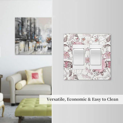 Decorative Outlet Covers Modern Watercolor Flower Pink White Wildflower 2 Gang Double GFCI Rocker Electrical Wall Panels Light Switch Cover Plate for Bedroom Home Decor
