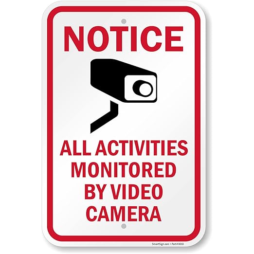SmartSign 18 x 12 inch “Notice - All Activities Monitored By Video Camera” Metal Sign, 120 mil Aluminum Composite (ACM), Engineer Grade Reflective Material, Red, Black and White, Made in USA