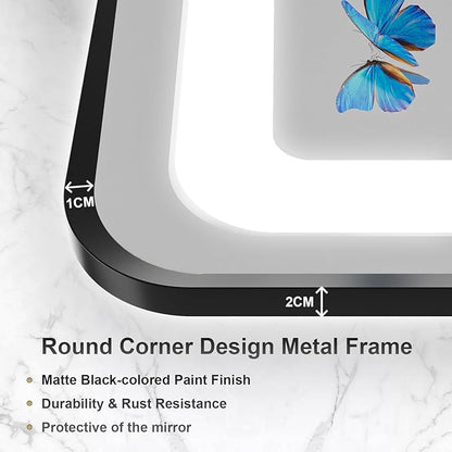 24x32 Inch LED Bathroom Mirror with Lights, Black Framed Bathroom Vanity Mirror with Frontlit & Backlit, Stepless Dimmable, Memory Functions, Anti-Fog, Wall Mounted, 3 Colors