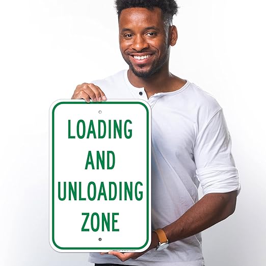 Loading and Unloading Zone Sign, 12x18 Inches, Rust Free .063 Aluminum, Fade Resistant, Made in USA