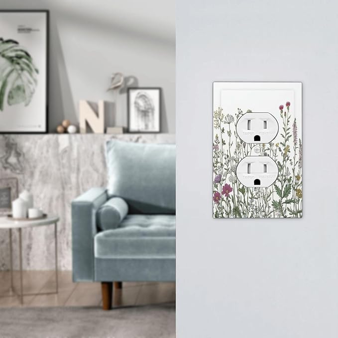 Vintage Herbs Wildflowers Plant Floral Outlet Covers 1 Gang Duplex Light Switch Cover Decorative Switch Plates Electrical Receptacle Faceplate Wall Plate For Bed Room Home Decor