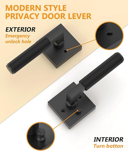 Asidrama 4 Pack Black Privacy Door Handles, Door Lever with Door Knobs Indoor for Bedroom or Bathroom, Heavy Duty Door Handles Interior with Locks for Left Right Sided Doors