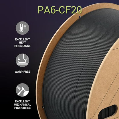 Polymaker Fiberon PA6-CF Carbon Fiber Nylon Filament 1.75mm Black 3kg, Fiberon PA6-CF Nylon Warp Free 1.75mm 3D Printing Filament