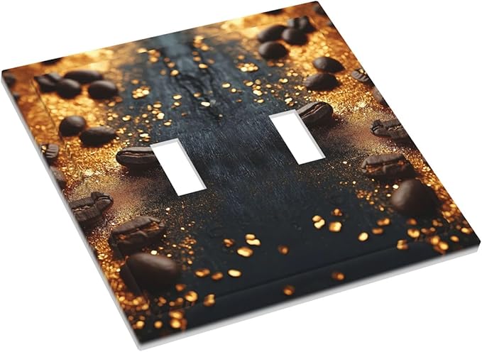 Decorative Light Switch Cover Plate Black Wood Board Gold Dust Coffee Beans 2 Gang Wall Plate Oversized Double Toggle Two Switch Wall Cover Plate Dual Device Face Plate