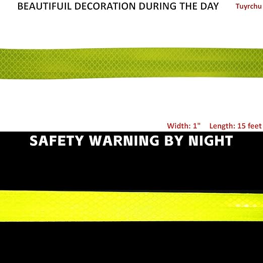 Non Fading Fluorescent Yellow Reflective Tape Outdoor Waterproof 1 inch, High Visibility Warning Safety Industrial Marking Tape (15 feet)