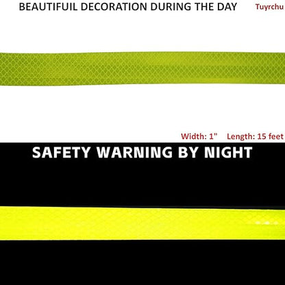 Non Fading Fluorescent Yellow Reflective Tape Outdoor Waterproof 1 inch, High Visibility Warning Safety Industrial Marking Tape (15 feet)